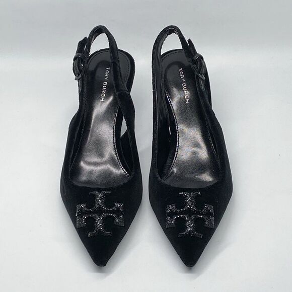 Tory Burch Eleanor Pavé Velvet Slingback Pointed Toe Pump size 6 - Picture 4 of 16